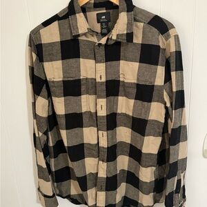H&M Men's Black and Tan Plaid Flannel Shirt